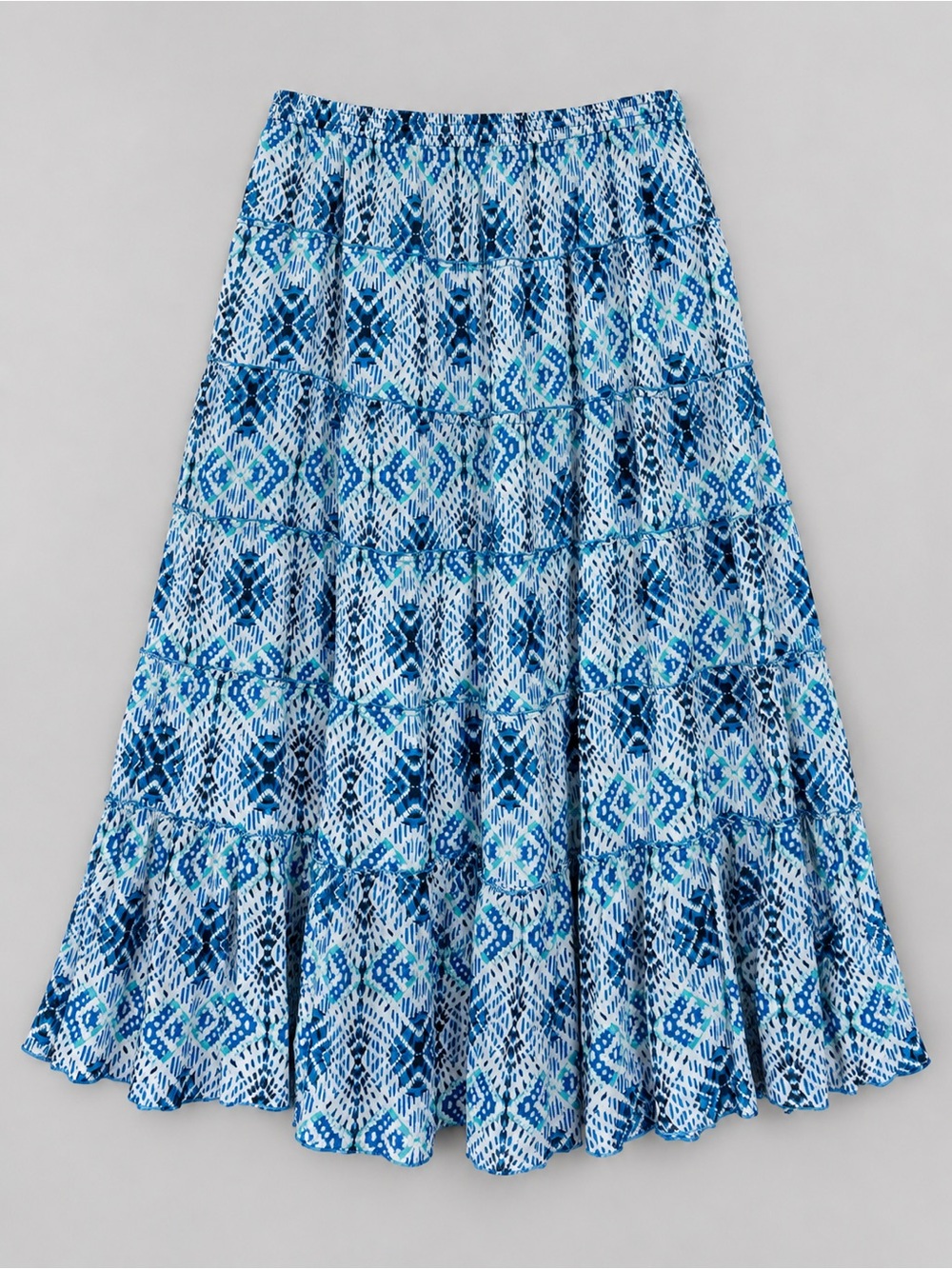 Kim Rogers Tiered Maxi Skirt Large Cottage Coastal Garden Party Bohemian
